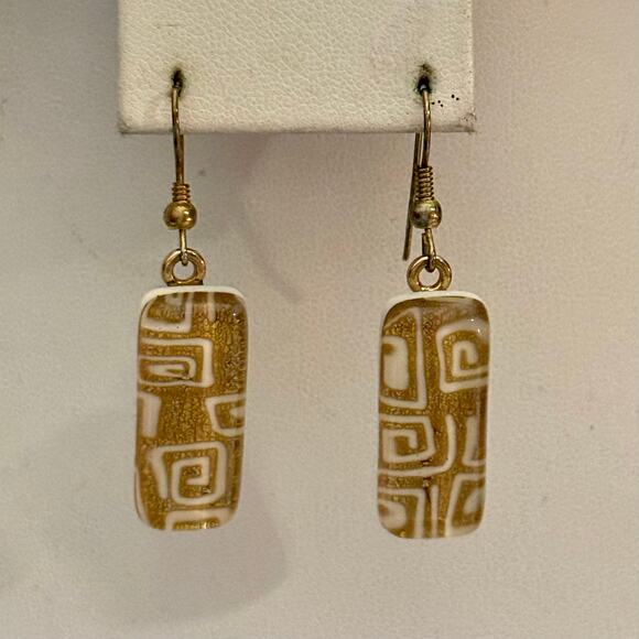 Murano Glass Cream & Gold Geometric Drop Earrings - Picture 6 of 6